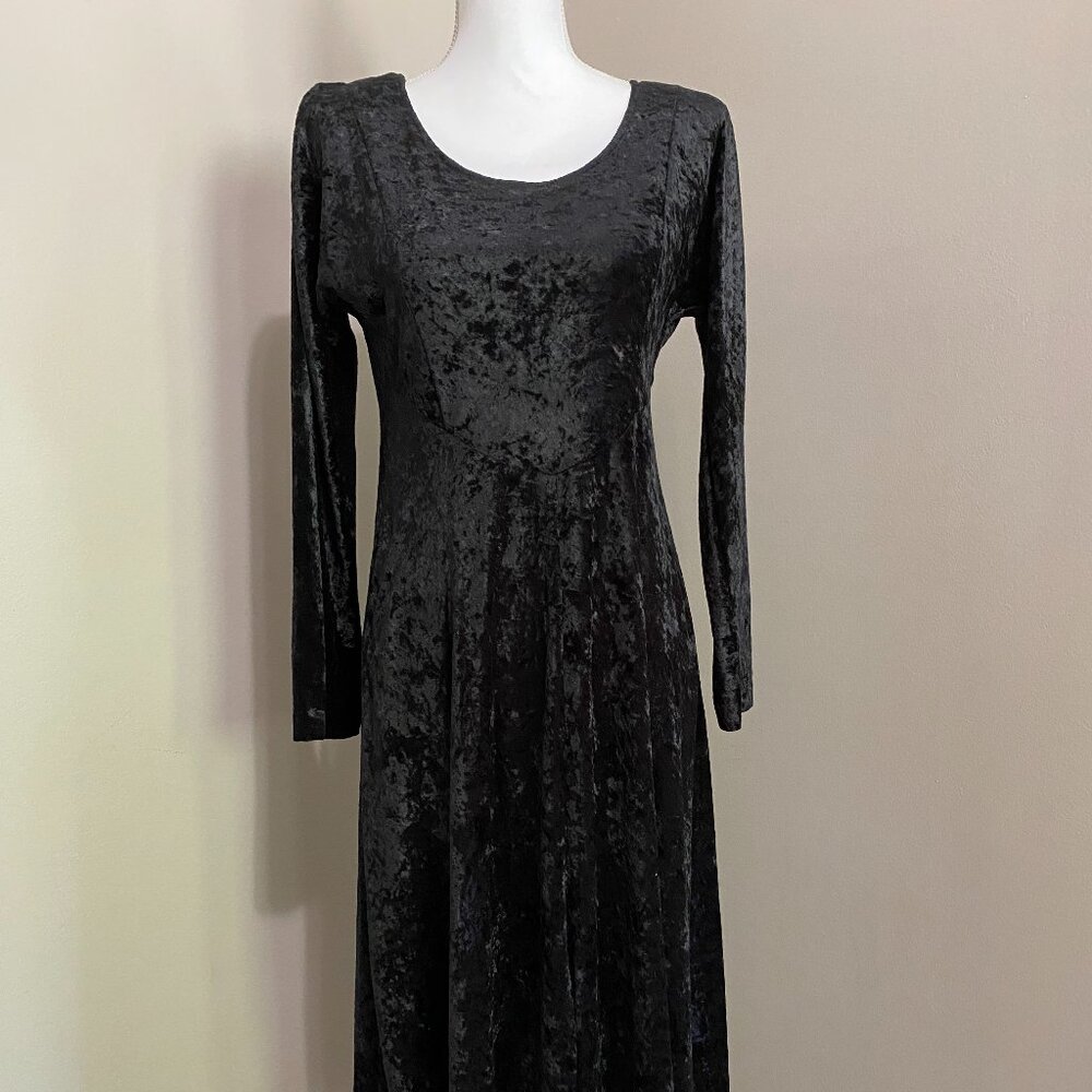 Vintage 80's 90’s Black Crushed Velvet Dress Size Small